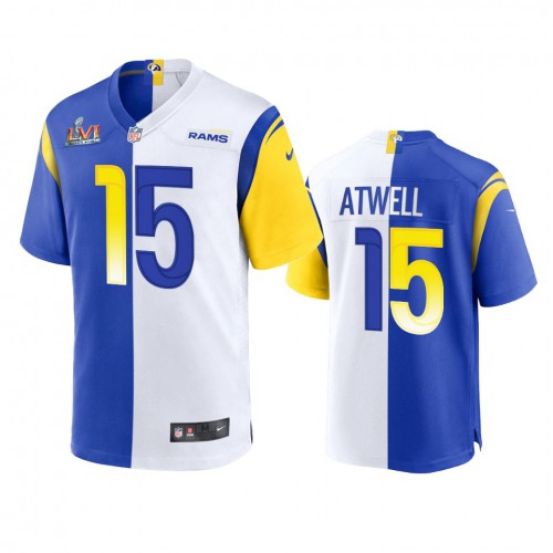 Los Angeles Los Angeles Rams #15 Tutu Atwell Men's Super Bowl LVI Patch Royal White Split Game Limited Jersey Men's cheap jerseys for sale - CheapJerseys.Shop