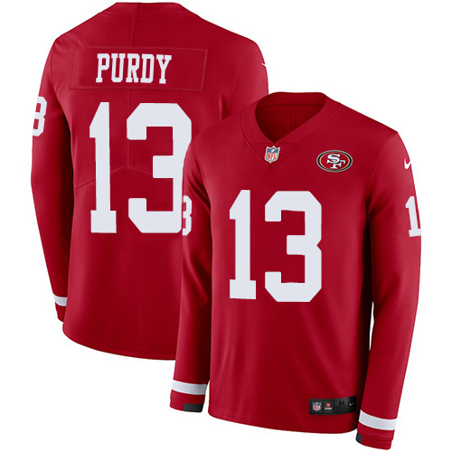 San Francisco 49ers #13 Brock Purdy Red Team Color Youth Stitched Limited Therma Long Sleeve Jersey cheap jerseys for sale - CheapJerseys.Shop