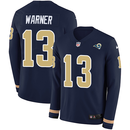 Los Angeles Rams #13 Kurt Warner Navy Blue Team Color Men's Stitched Limited Therma Long Sleeve Jersey Men's cheap jerseys for sale - CheapJerseys.Shop
