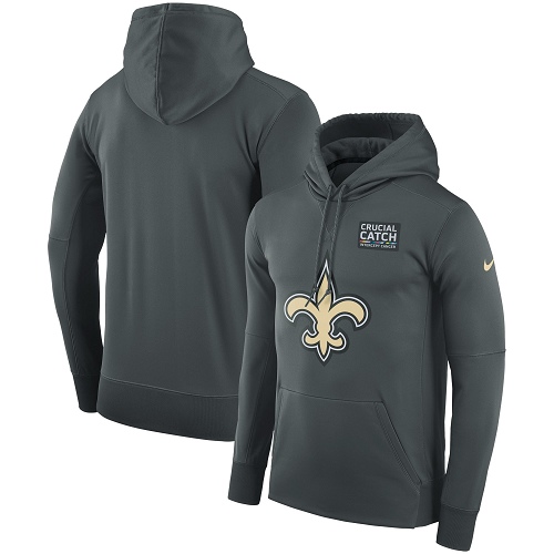 Men's New Orleans Saints Anthracite Crucial Catch Performance Pullover Hoodie cheap jerseys for sale - CheapJerseys.Shop