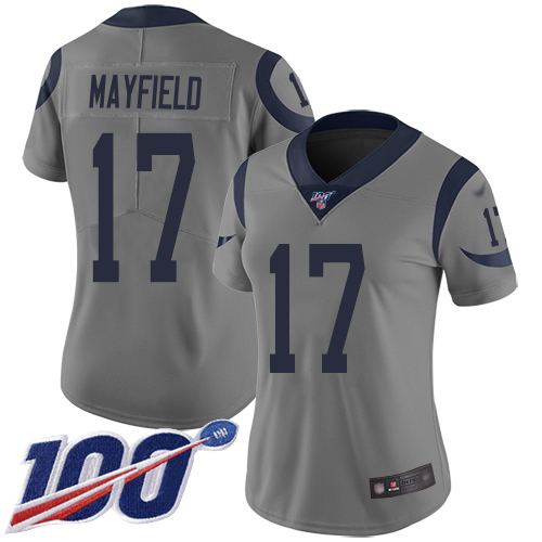 Rams #17 Baker Mayfield Gray Women's Stitched Limited Inverted Legend 100th Season Jersey cheap jerseys for sale - CheapJerseys.Shop