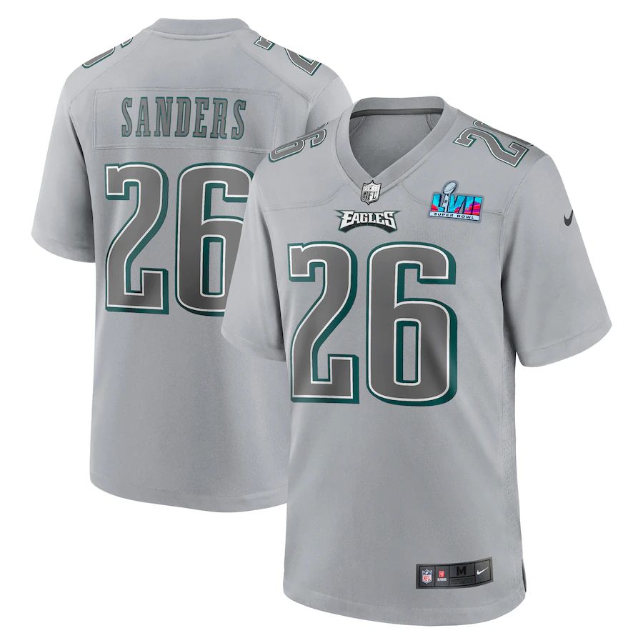 Philadelphia Eagles #26 Miles Sanders Men's Super Bowl LVII Patch Atmosphere Fashion Game Jersey - Gray cheap jerseys for sale - CheapJerseys.Shop