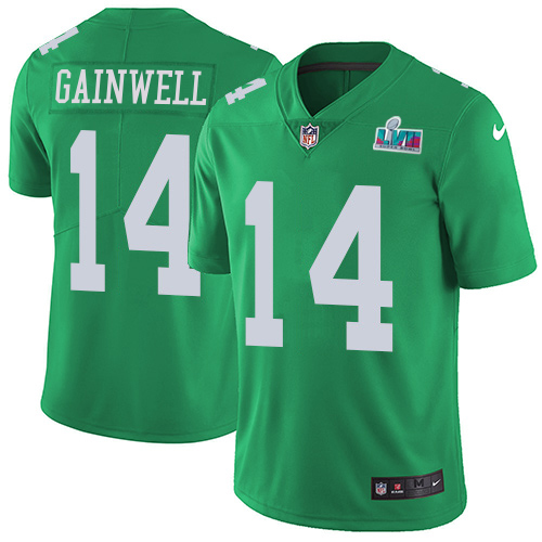 Eagles #14 Kenneth Gainwell Green Super Bowl LVII Patch Men's Stitched Limited Rush Jersey cheap jerseys for sale - CheapJerseys.Shop