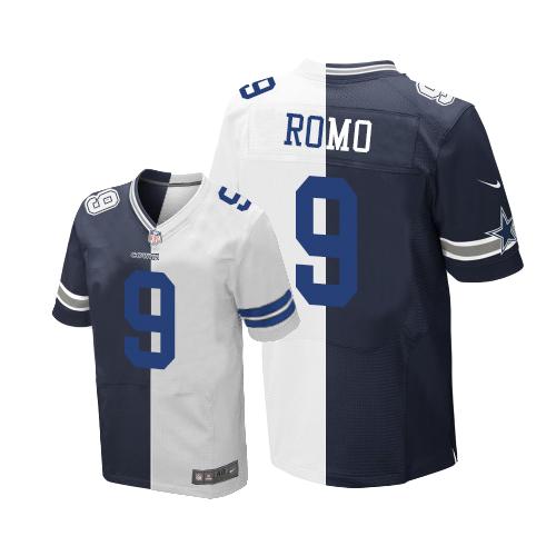 Dallas Cowboys #9 Tony Romo Navy Blue/White Men's Stitched Elite Split Jersey Men's cheap jerseys for sale - CheapJerseys.Shop