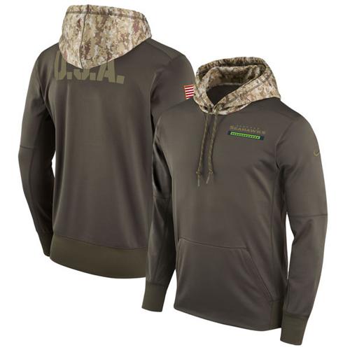 Men's Seattle Seahawks Olive Salute To Service Sideline Therma Pullover Hoodie cheap jerseys for sale - CheapJerseys.Shop