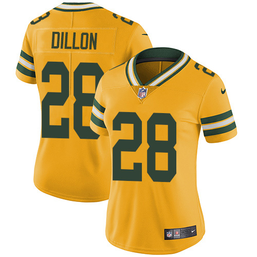 Packers #28 AJ Dillon Yellow Women's Stitched Limited Rush Jersey cheap jerseys for sale - CheapJerseys.Shop