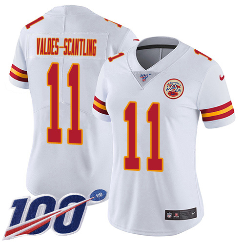 Chiefs #11 Marquez Valdes-Scantling White Women's Stitched 100th Season Vapor Limited Jersey cheap jerseys for sale - CheapJerseys.Shop