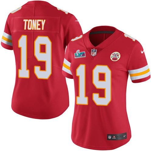Chiefs #19 Kadarius Toney Red Team Color Super Bowl LVII Patch Women's Stitched Vapor Untouchable Limited Jersey cheap jerseys for sale - CheapJerseys.Shop