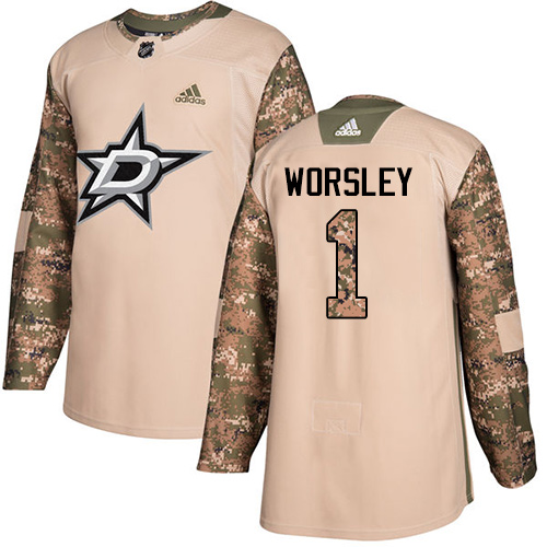 Dallas Stars #1 Gump Worsley Camo Authentic 2017 Veterans Day Stitched Jersey Men's cheap jerseys for sale - CheapJerseys.Shop