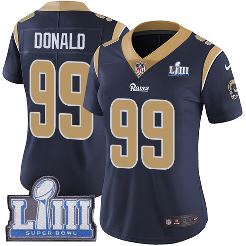 Rams #99 Aaron Donald Navy Blue Team Color Super Bowl LIII Bound Women's Stitched Vapor Untouchable Limited Jersey cheap jerseys for sale - CheapJerseys.Shop
