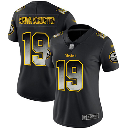 Pittsburgh Steelers #19 JuJu Smith-Schuster Black Women's Stitched Vapor Untouchable Limited Smoke Fashion Jersey Womens cheap jerseys for sale - CheapJerseys.Shop
