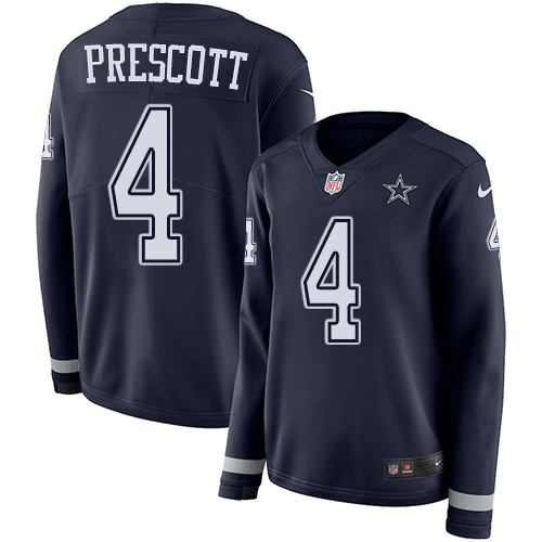 Cowboys #4 Dak Prescott Navy Blue Team Color Women's Stitched Limited Therma Long Sleeve Jersey cheap jerseys for sale - CheapJerseys.Shop