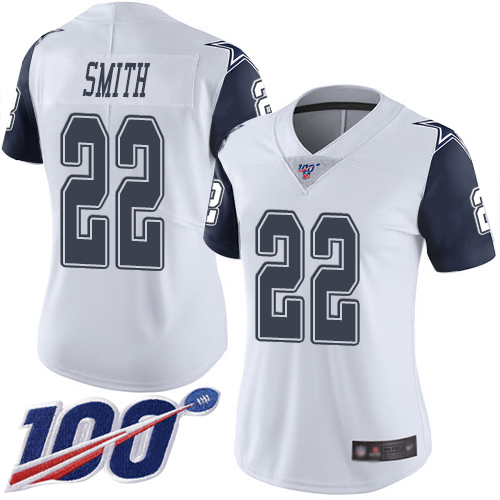 Cowboys #22 Emmitt Smith White Women's Stitched Limited Rush 100th Season Jersey cheap jerseys for sale - CheapJerseys.Shop