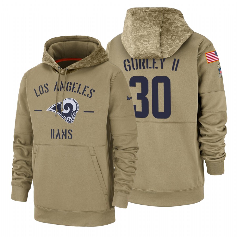 Los Angeles Rams #30 Todd Gurley II Tan 2019 Salute To Service Name & Number Sideline Therma Pullover Hoodie cheap jerseys for sale - CheapJerseys.Shop