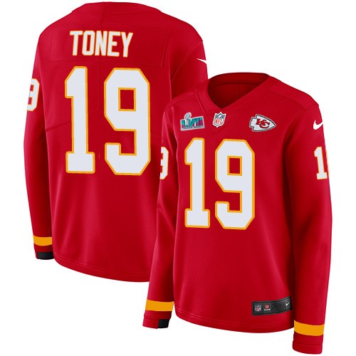 Chiefs #19 Kadarius Toney Red Team Color Super Bowl LVII Patch Women's Stitched Limited Therma Long Sleeve Jersey cheap jerseys for sale - CheapJerseys.Shop