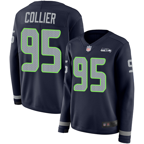 Seattle Seahawks #95 L.J. Collier Steel Blue Team Color Women's Stitched Limited Therma Long Sleeve Jersey Womens cheap jerseys for sale - CheapJerseys.Shop