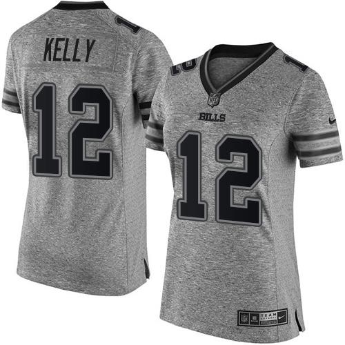 Bills #12 Jim Kelly Gray Women's Stitched Limited Gridiron Gray Jersey cheap jerseys for sale - CheapJerseys.Shop
