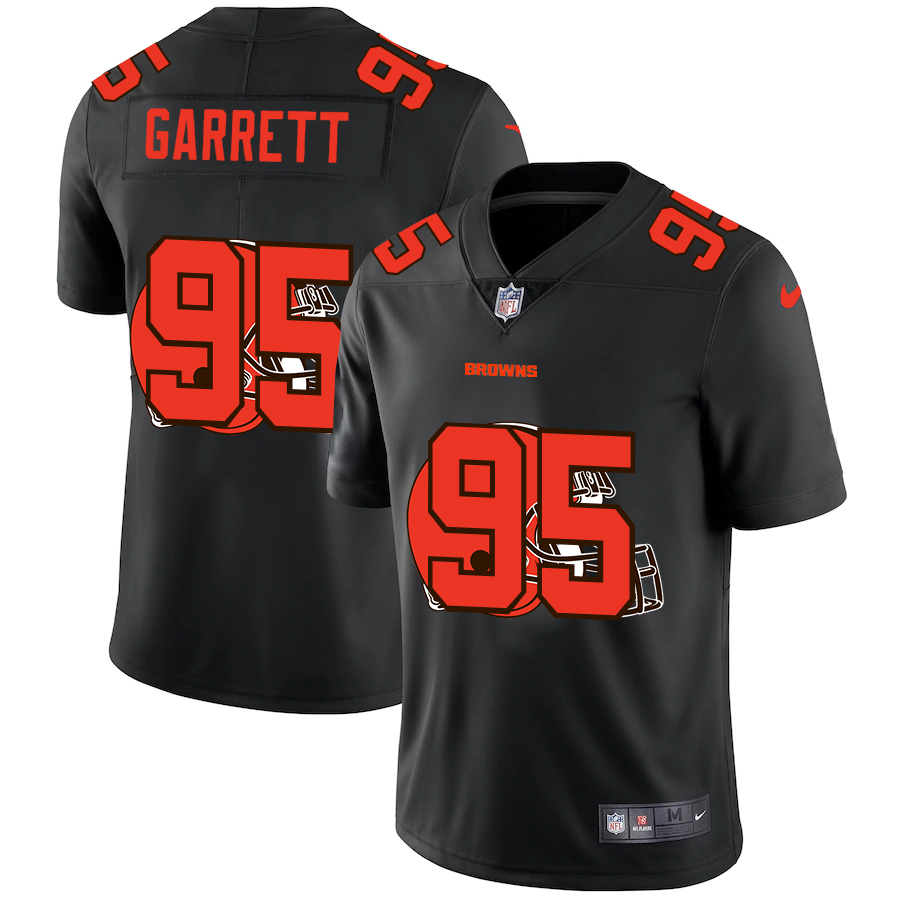 Cleveland Browns #95 Myles Garrett Men's Team Logo Dual Overlap Limited Jersey Black cheap jerseys for sale - CheapJerseys.Shop