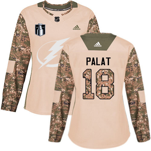 Tampa Bay Lightning #18 Ondrej Palat Camo Authentic 2022 Stanley Cup Final Patch Women's Veterans Day Stitched Jersey Womens cheap jerseys for sale - CheapJerseys.Shop