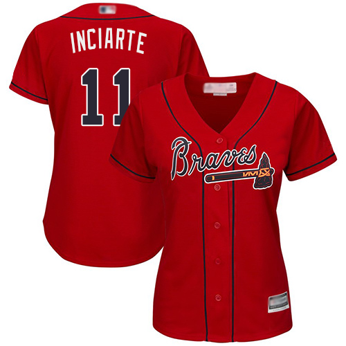 Atlanta Braves #11 Ender Inciarte Red Alternate Women's Stitched Jersey Womens cheap jerseys for sale - CheapJerseys.Shop