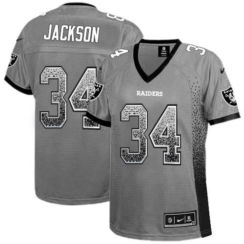 Raiders #34 Bo Jackson Grey Women's Stitched Elite Drift Fashion Jersey cheap jerseys for sale - CheapJerseys.Shop