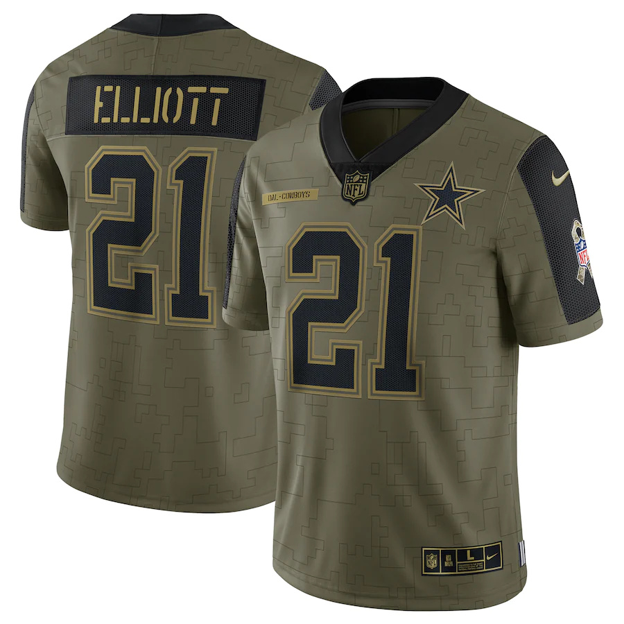 Dallas Cowboys #21 Ezekiel Elliott Olive 2021 Salute To Service Limited Player Jersey cheap jerseys for sale - CheapJerseys.Shop