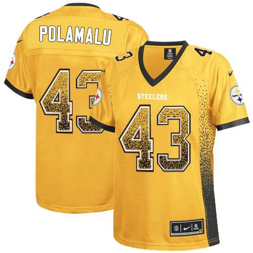 Steelers #43 Troy Polamalu Gold Women's Stitched Elite Drift Fashion Jersey cheap jerseys for sale - CheapJerseys.Shop