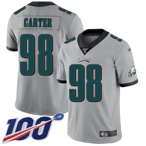 Eagles #98 Jalen Carter Silver Men's Stitched Limited Inverted Legend 100th Season Jersey cheap jerseys for sale - CheapJerseys.Shop