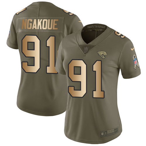 Jacksonville Jaguars #91 Yannick Ngakoue Olive/Gold Women's Stitched Limited 2017 Salute to Service Jersey Womens cheap jerseys for sale - CheapJerseys.Shop