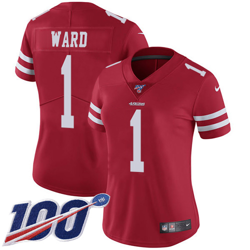 49ers #1 Jimmie Ward Red Team Color Women's Stitched 100th Season Vapor Limited Jersey cheap jerseys for sale - CheapJerseys.Shop
