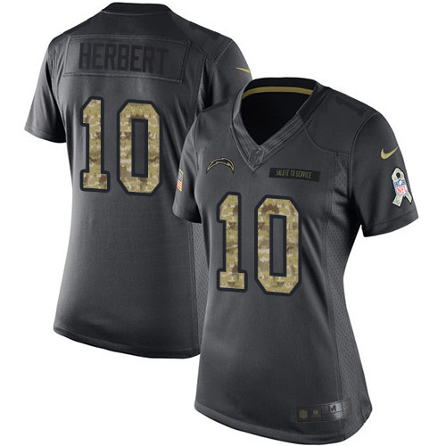 Chargers #10 Justin Herbert Black Women's Stitched Limited 2016 Salute To Service Jersey cheap jerseys for sale - CheapJerseys.Shop