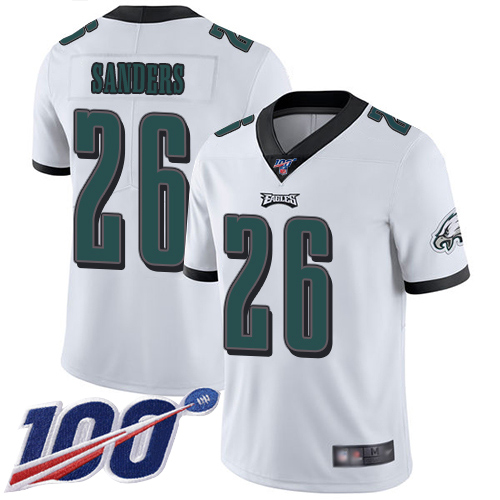 Eagles #26 Miles Sanders White Men's Stitched 100th Season Vapor Limited Jersey cheap jerseys for sale - CheapJerseys.Shop