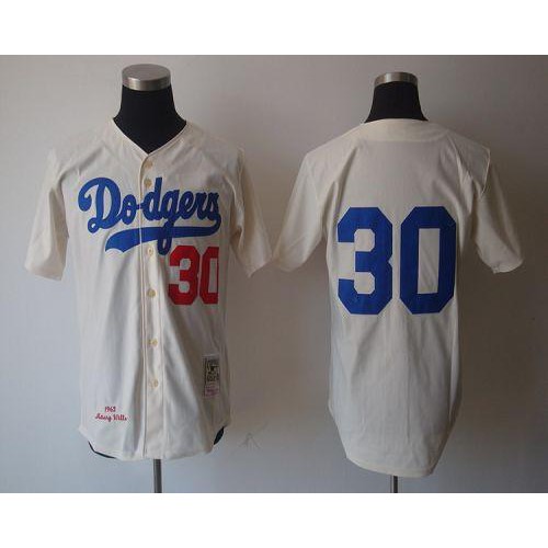 Mitchell And Ness 1962 Los Angeles Dodgers #30 Maury Wills Cream Stitched Throwback Jersey Men's cheap jerseys for sale - CheapJerseys.Shop
