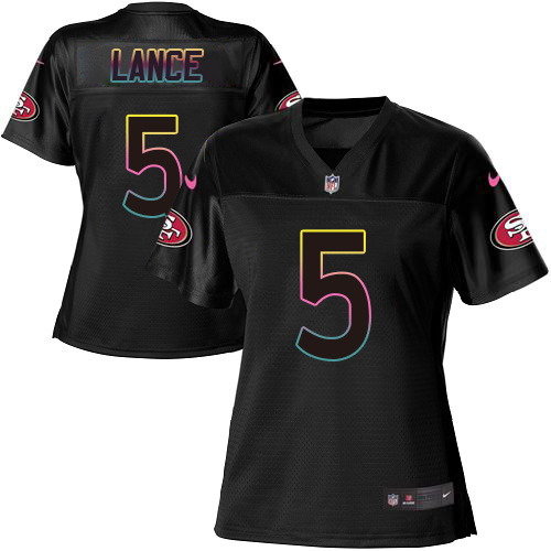 San Francisco 49ers #5 Trey Lance Black Women's Fashion Game Jersey cheap jerseys for sale - CheapJerseys.Shop