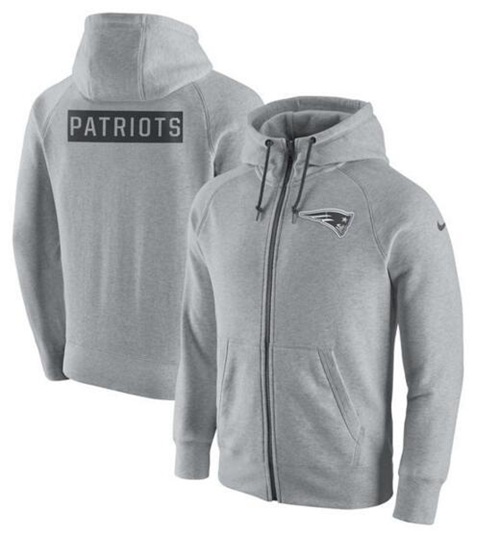 Men's New England Patriots Ash Gridiron Gray 2.0 Full-Zip Hoodie cheap jerseys for sale - CheapJerseys.Shop