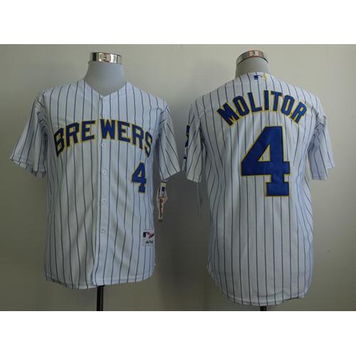 Milwaukee Brewers #4 Paul Molitor White (Blue Strip) Stitched Jersey Men's cheap jerseys for sale - CheapJerseys.Shop
