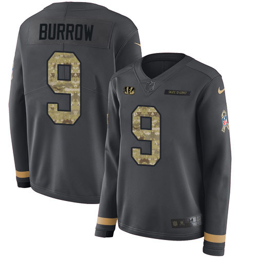 Bengals #9 Joe Burrow Anthracite Salute To Service Women's Stitched Limited Therma Long Sleeve Jersey cheap jerseys for sale - CheapJerseys.Shop