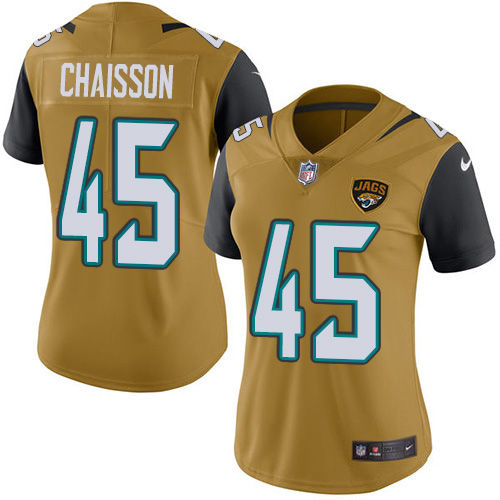 Jacksonville Jaguars #45 K'Lavon Chaisson Gold Women's Stitched Limited Rush Jersey Womens cheap jerseys for sale - CheapJerseys.Shop