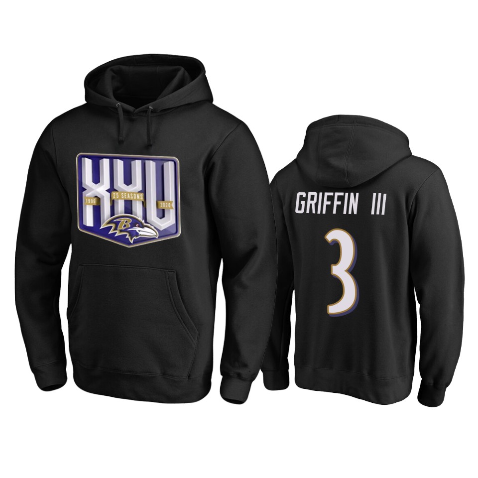 Baltimore Ravens #3 Robert Griffin III Men's Black Team 25th Season Pullover Hoodie cheap jerseys for sale - CheapJerseys.Shop
