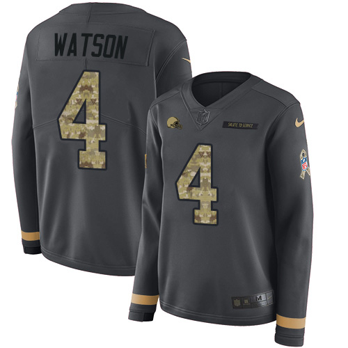 Browns #4 Deshaun Watson Anthracite Salute To Service Women's Stitched Limited Therma Long Sleeve Jersey cheap jerseys for sale - CheapJerseys.Shop