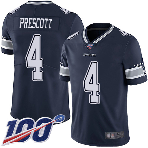 Cowboys #4 Dak Prescott Navy Blue Team Color Men's Stitched 100th Season Vapor Limited Jersey cheap jerseys for sale - CheapJerseys.Shop