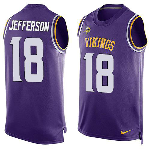 Vikings #18 Justin Jefferson Purple Team Color Men's Stitched Limited Tank Top Jersey cheap jerseys for sale - CheapJerseys.Shop