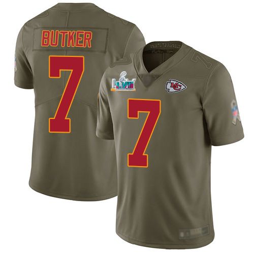 Chiefs #7 Harrison Butker Olive Super Bowl LVII Patch Men's Stitched Limited 2017 Salute To Service Jersey cheap jerseys for sale - CheapJerseys.Shop