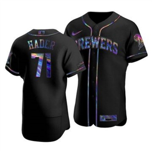 Milwaukee Milwaukee Brewers #71 Josh Hader Men's Iridescent Holographic Collection Jersey - Black Men's cheap jerseys for sale - CheapJerseys.Shop