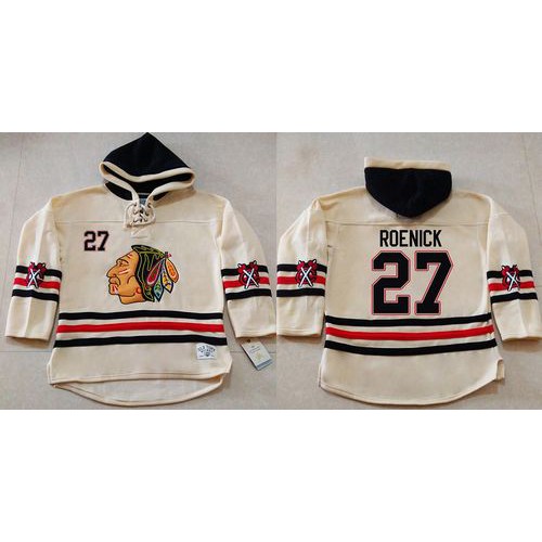 Chicago Blackhawks #27 Jeremy Roenick Cream Heavyweight Pullover Hoodie Stitched Jersey Men's cheap jerseys for sale - CheapJerseys.Shop
