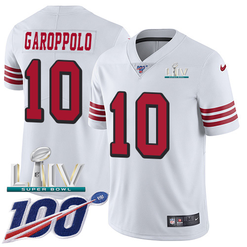49ers #10 Jimmy Garoppolo White Super Bowl LIV 2020 Rush Youth Stitched Limited 100th Season Jersey cheap jerseys for sale - CheapJerseys.Shop