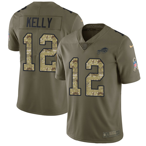 Bills #12 Jim Kelly Olive/Camo Men's Stitched Limited 2017 Salute To Service Jersey cheap jerseys for sale - CheapJerseys.Shop