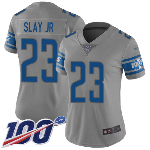 Detroit Lions #23 Darius Slay Jr Gray Women's Stitched Limited Inverted Legend 100th Season Jersey Womens cheap jerseys for sale - CheapJerseys.Shop