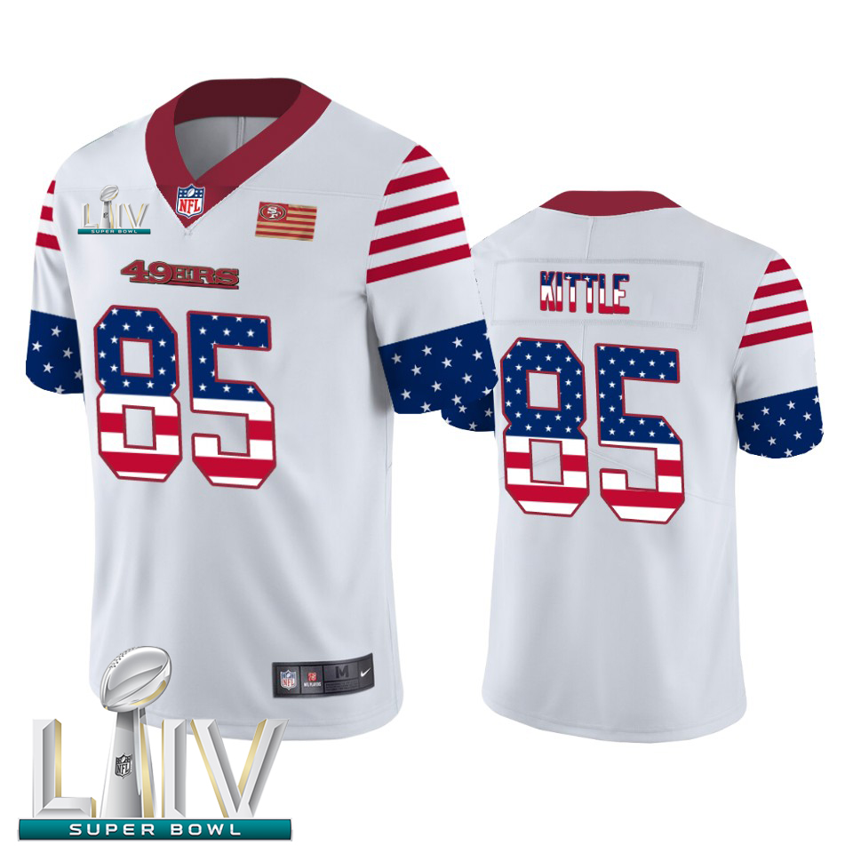 San Francisco 49ers #85 George Kittle White Super Bowl LIV 2020 Men's Team Logo USA Flag Vapor Untouchable Limited Jersey cheap jerseys for sale - CheapJerseys.Shop
