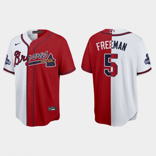 Atlanta Atlanta Braves #5 Freddie Freeman Men's 2021 World Series Champions Split Red White Stitched Jersey Men's cheap jerseys for sale - CheapJerseys.Shop